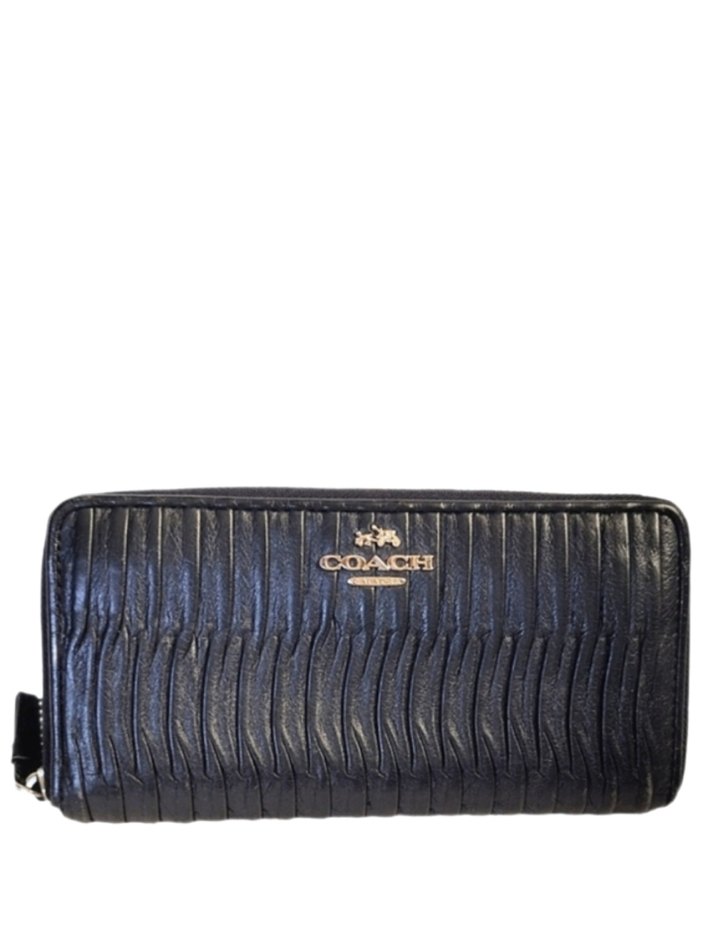 🌌 Coach Madison Midnight Blue Gathered Twist Leather Accordion Envelope Wallet